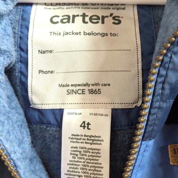 Carter's Coat Boys Sz 4T Blue Medium Warmth - Picture 4 of 4